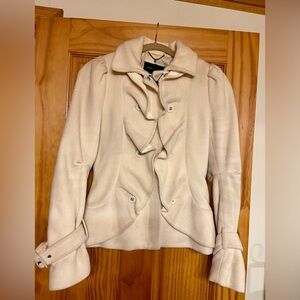 BCBG Maxazria Jacket Flutter Peplum Cream Casual Winter Wool Coat size XS woman